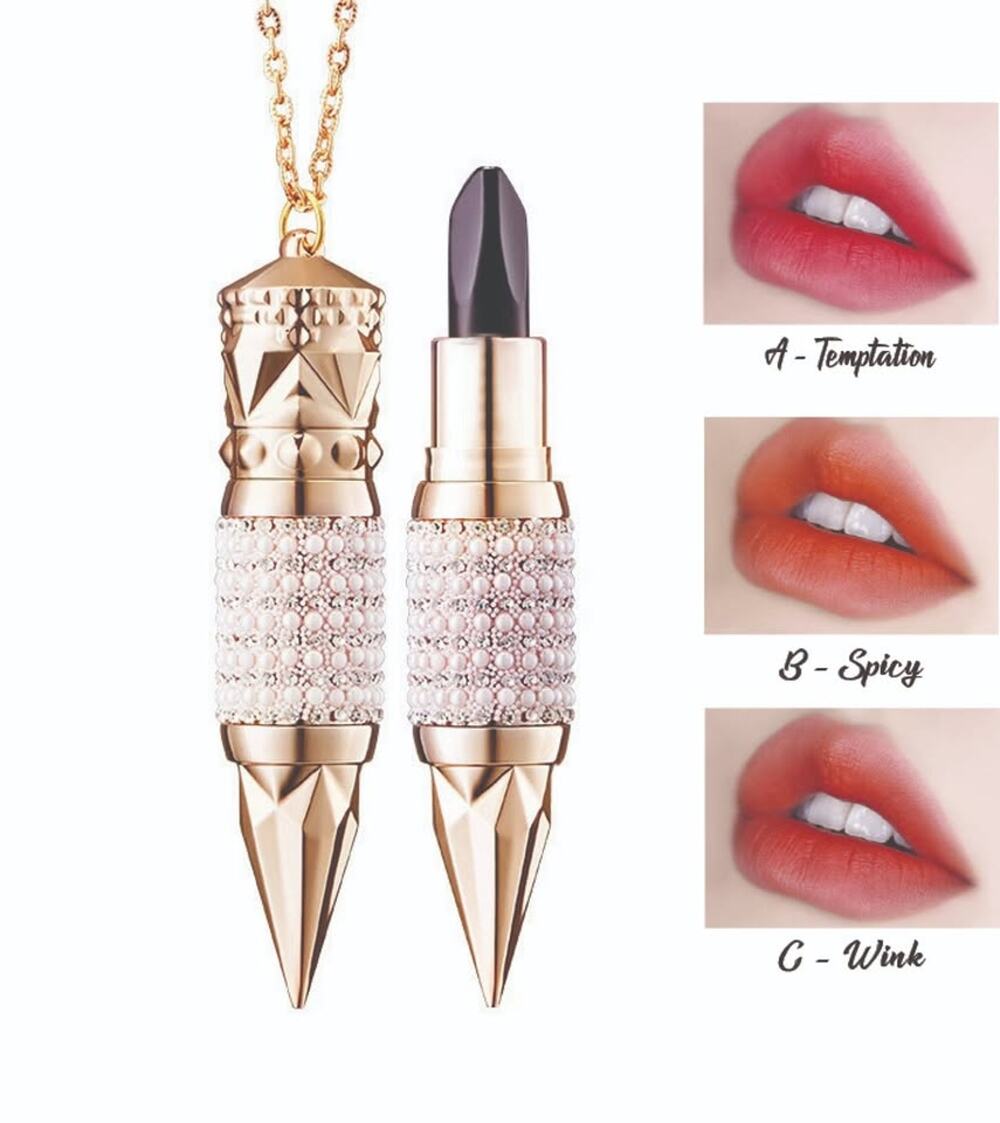Bullet Lipstick Necklace Goth Black Lipstick Pendant Rhinestone Crystal Charm